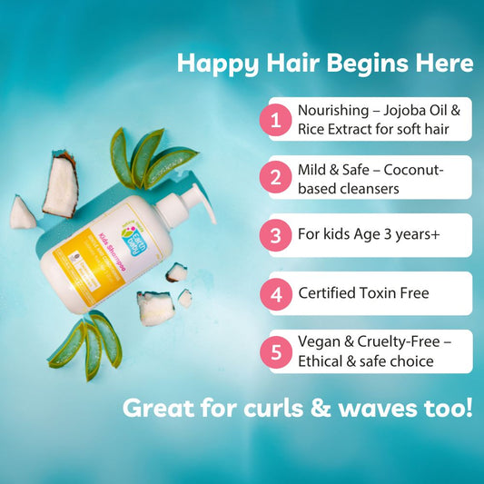 Kids Shampoo, 3 to 10 Years, 95.88% Natural Origin, 275ml – Locks in moisture and softens hair (without the dryness or tangles)