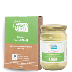 Ubtan Sunni Pindi Bath Powder 99% Natural 400g & Virgin Coconut Oil, 100% Natural 275ml Holi Combo