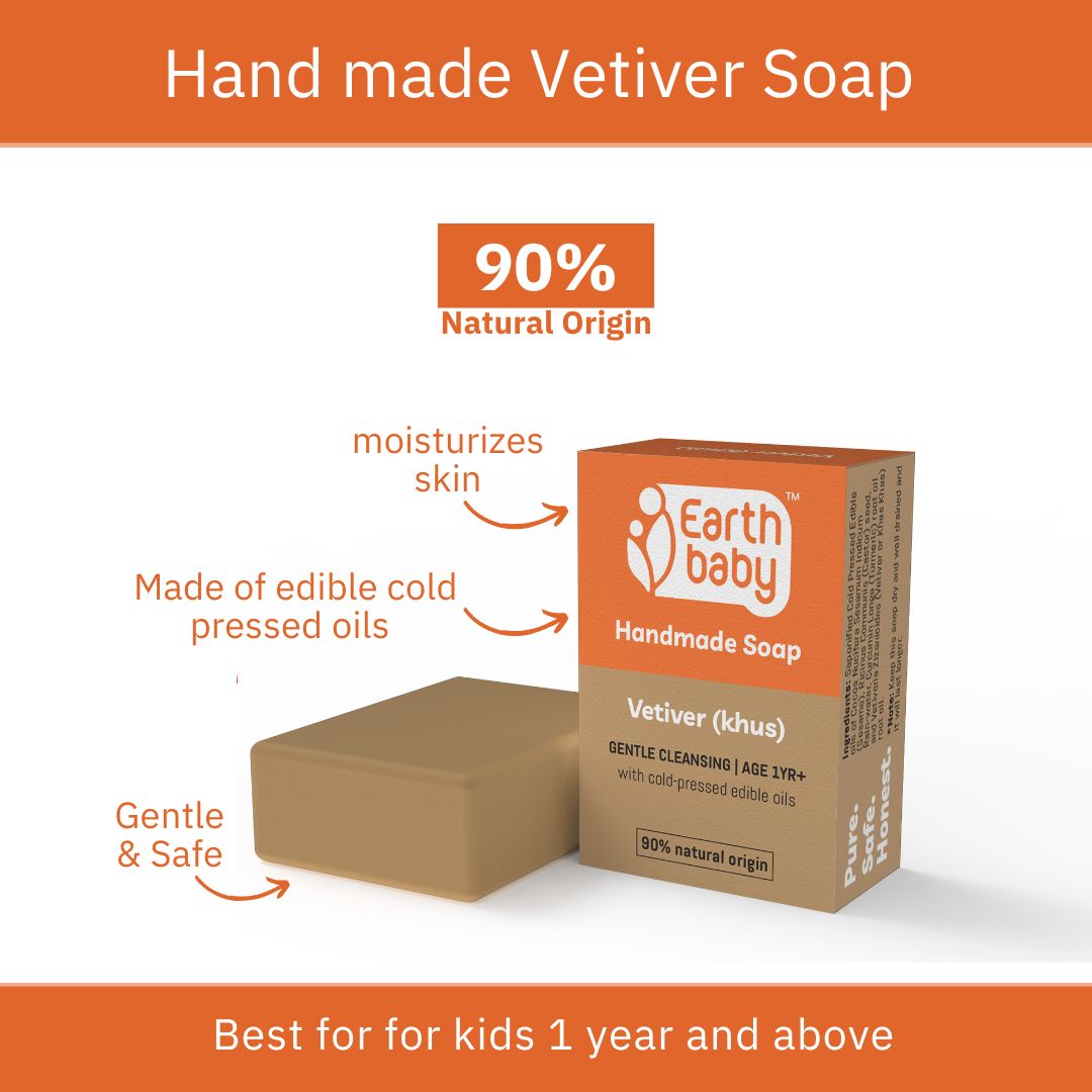 Handmade Vetiver (Khus) Soap, for kids 1 year and above