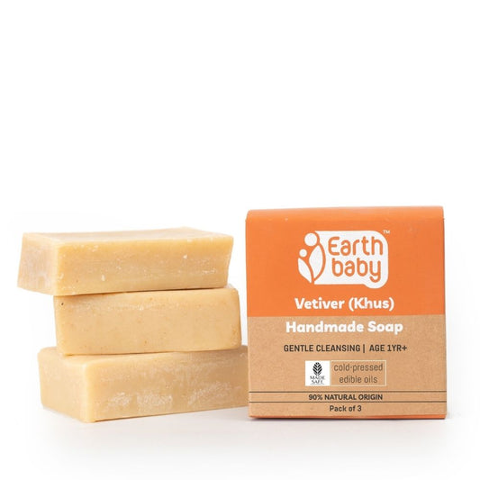 Handmade Vetiver Soap, For Kids 1 Year+, 90% Natural Origin (100g, 100g x 3) — Calms Skin, Cools Naturally, Keeps Skin Soft