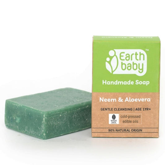 Handmade Neem & Aloe Vera Soap, For Kids 1 Year+, 90% Natural Origin (100g, 100g x 3) — Soothes Itchy Skin, Fights Rashes, Keeps Skin Soft