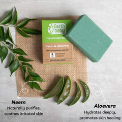 Handmade Neem & Aloe Vera Soap, For Kids 1 Year+, 90% Natural Origin (100g, 100g x 3) — Soothes Itchy Skin, Fights Rashes, Keeps Skin Soft