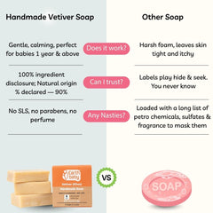 Handmade Vetiver Soap, For Kids 1 Year+, 90% Natural Origin (100g, 100g x 3) — Calms Skin, Cools Naturally, Keeps Skin Soft